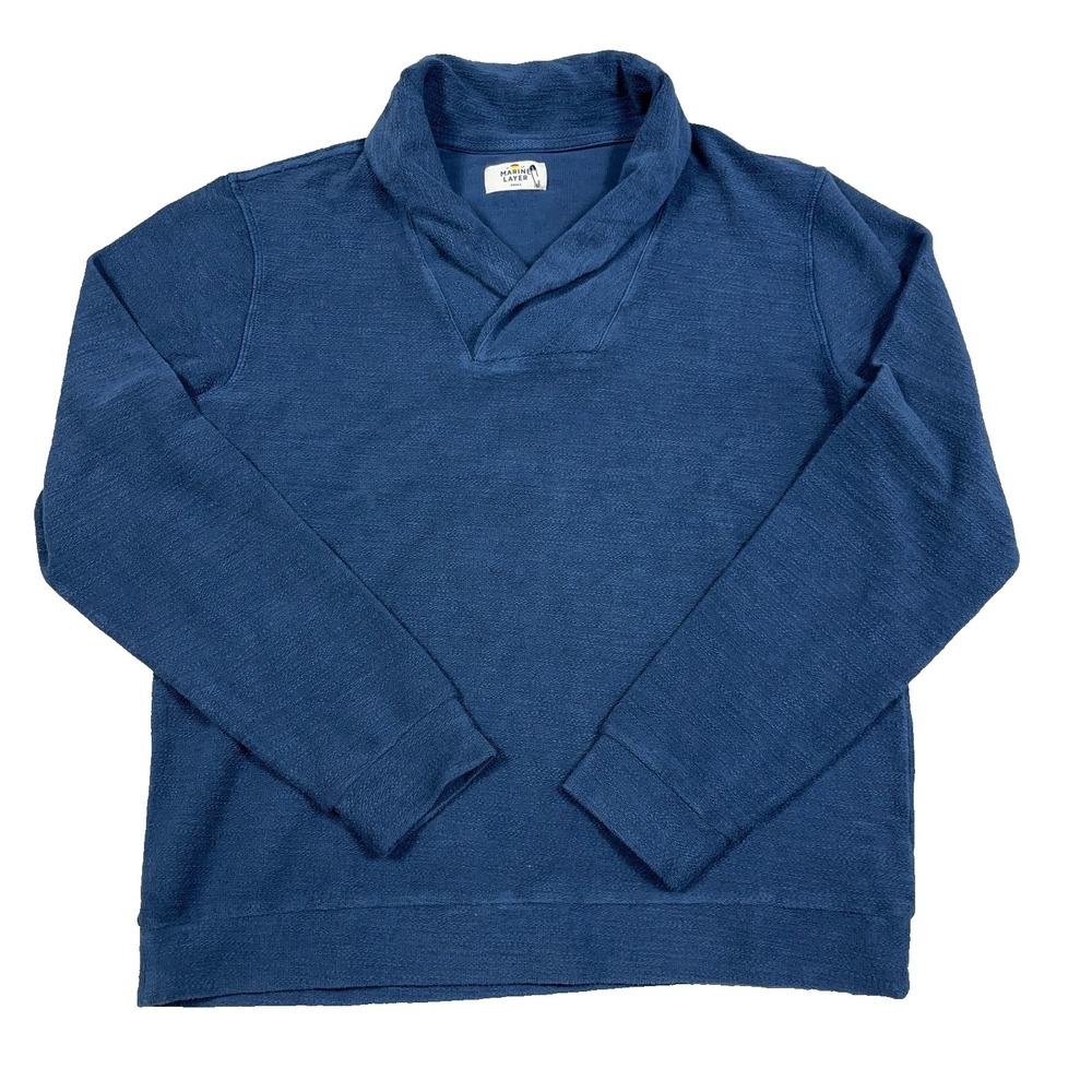 Marine Layer Sweater Men Small Blue Shawl Neck Pullover Cotton Adult